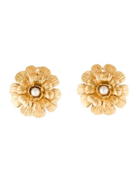 chanel white flower earrings|Chanel black camellia earrings.